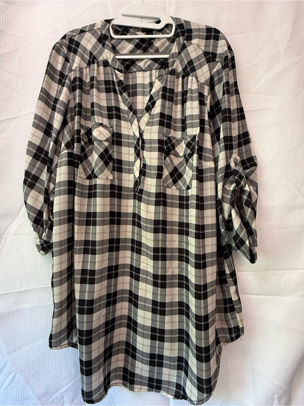 Torrid Black & White Plaid Button-Front Harper Tunic Top